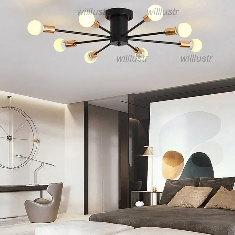 

Creative Metal Ceiling Lamp Minimalistic Style Semi-Flush Mounted Light Hotel Counter Living Dining Bedroom Modern Iron Lighting