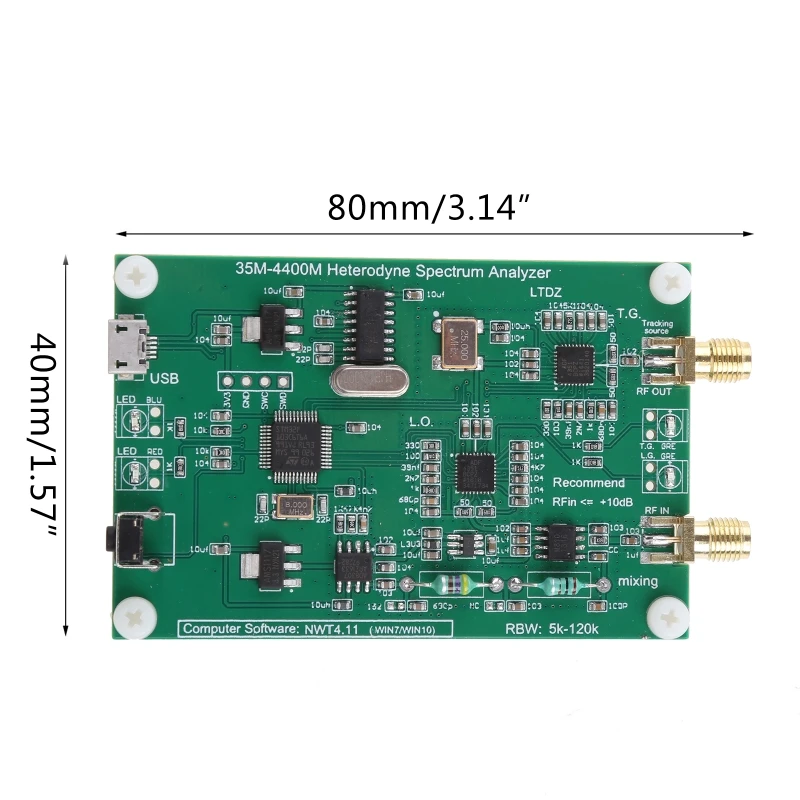 ipiip スペクトラムアナライザ USB 35mHz-4400mHz 35M-4400M スペクトラム信号源 RF 周波数ドメイン分析ツール スイープ帯域幅