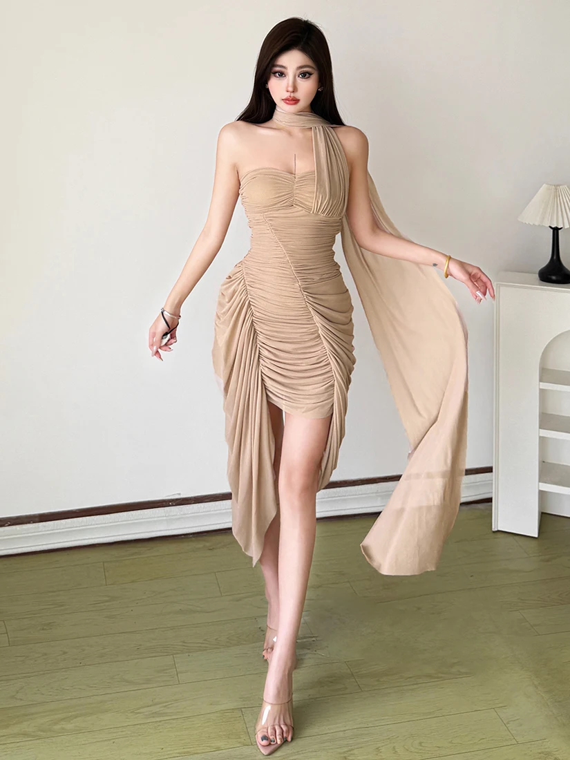 

Модный асимметричный плиссированный шарф-труба WEIRD PUSS, женская элегантная короткая юбка из сексуальной полиэстеровой ткани