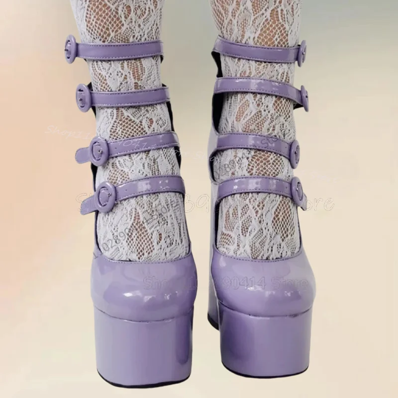 

Purple Button Round Toe Patent Leather Platform Pumps Back Zipper Women Shoes Chunky High Heels Party 2025 Zapatos Para Mujere