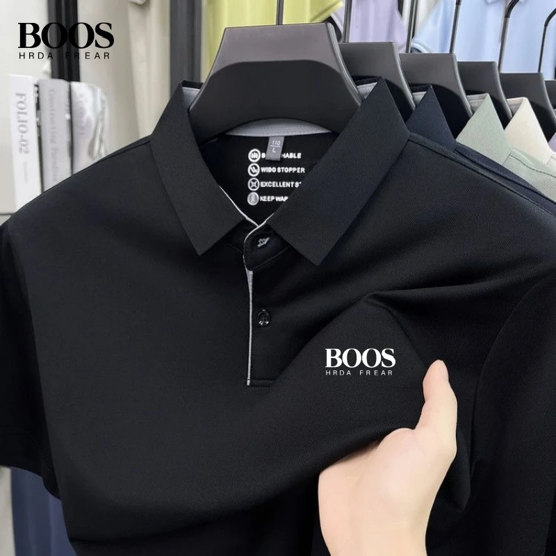 New men's high-quality silk short sleeved polo shirt for summer fashion, casual, silky, cool and breathable top
