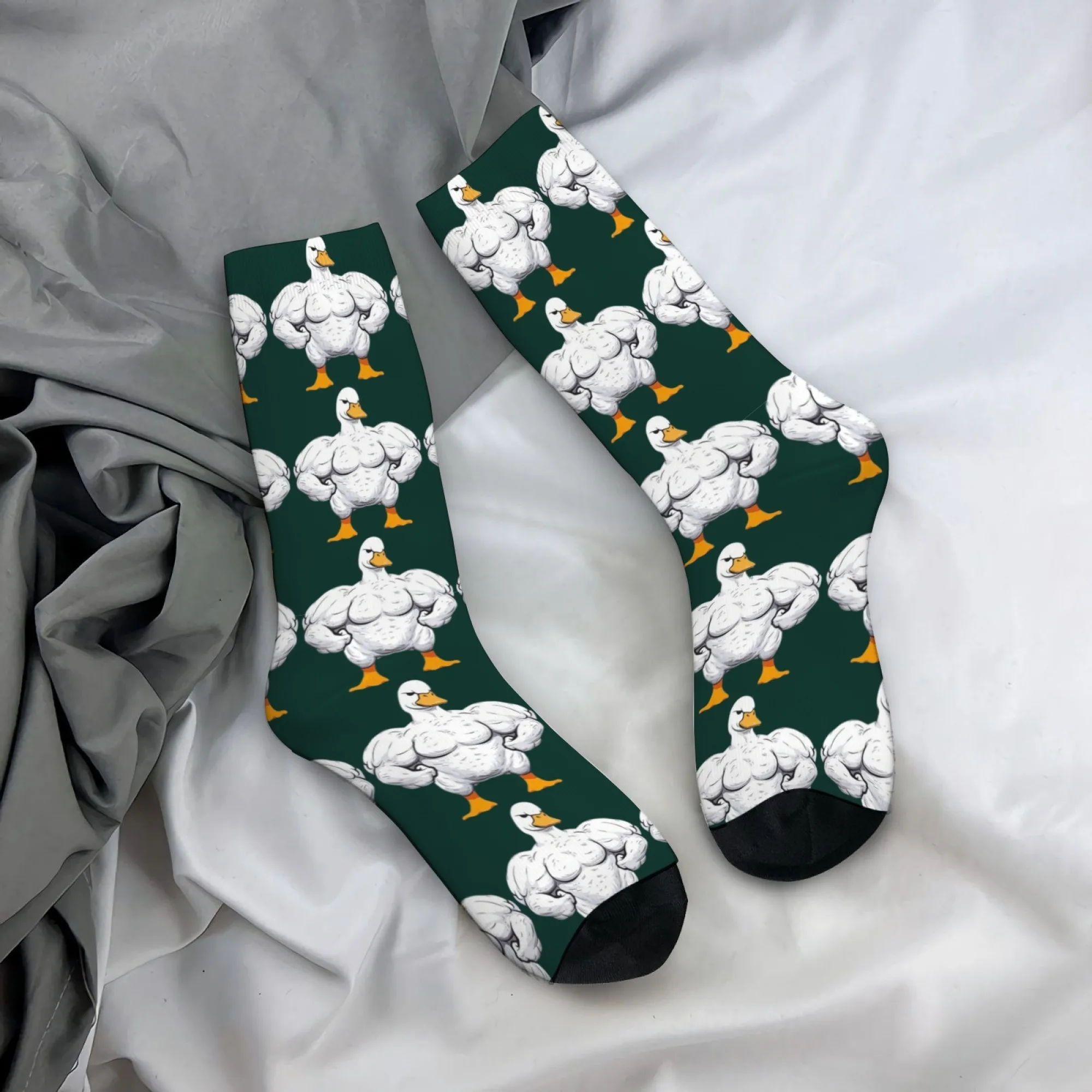 Neuartige und ausgefallene Herrensocken mit Cartoon-Motiv und muskulöser Ente, bequeme, atmungsaktive, rutschfeste Freizeitsocken, perfekt für eine verrückte Party
