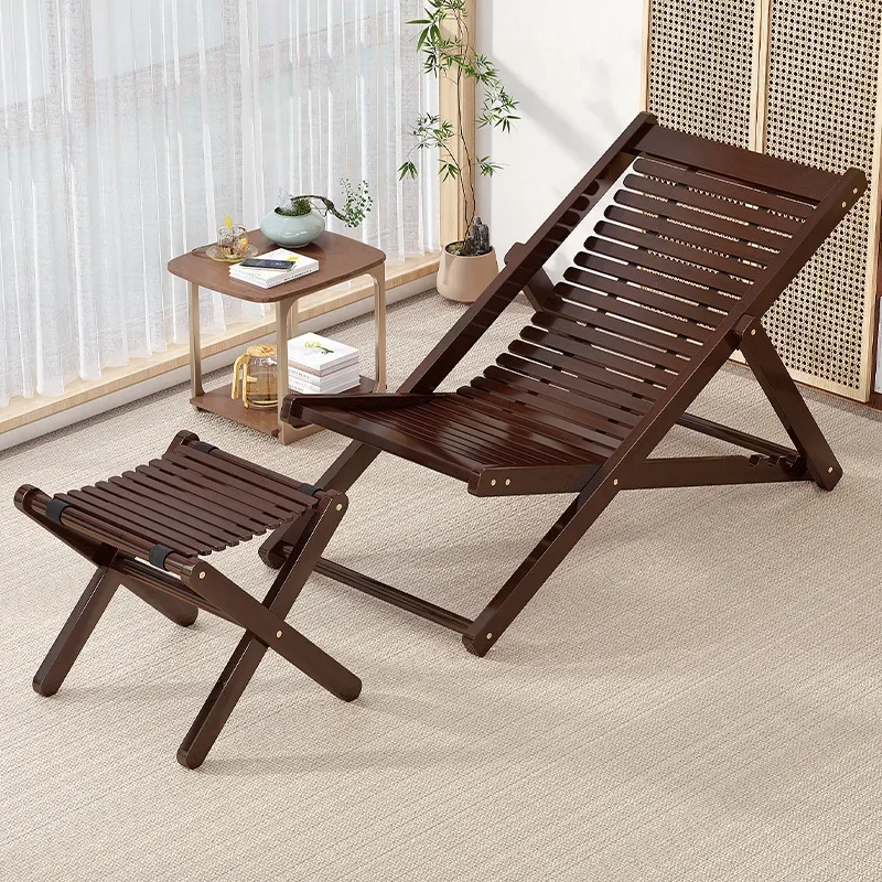 Home Bamboo Folding Deckchair Balcony Back Leisure Nap Chair Summer Lazy Sofa Stool Living Room Reclining Armchair Furniture