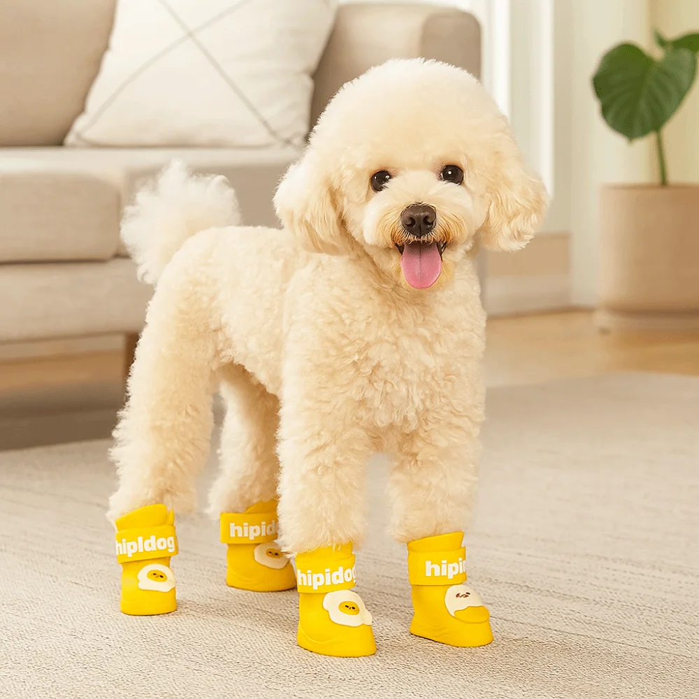 

4Pcs/Set Silicone Pet Rain Boot Waterproof Wear Resistance Puppy Shoes Cartoon Anti Slip Sole Outdoor Dog Footwear