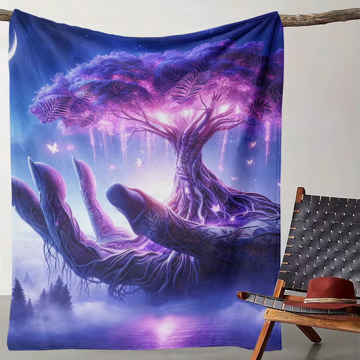 

1 Purple Aura Tree of Life Guardian Blanket, Suitable for Camping, Living Room, Office, Chairs, and Beds