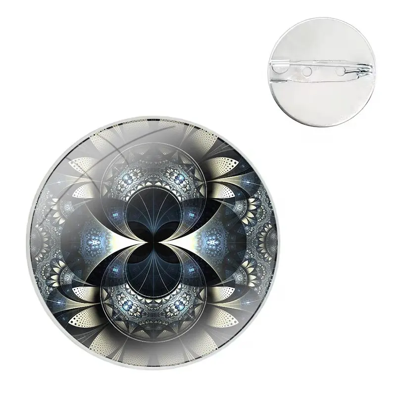 Glass Dome Brooches Shirt Lapel Bag Cute Badge Pins For Clothes Hat Accessories Mandela Light Dark Flower