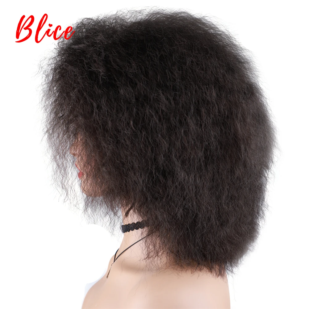 Blice 6 Zoll kurze synthetische Perücken verworrene gerade Kanekalon hitzebeständige natürliche schwarze Frauen Afroamerikaner Afro volle Perücke – Detail 5