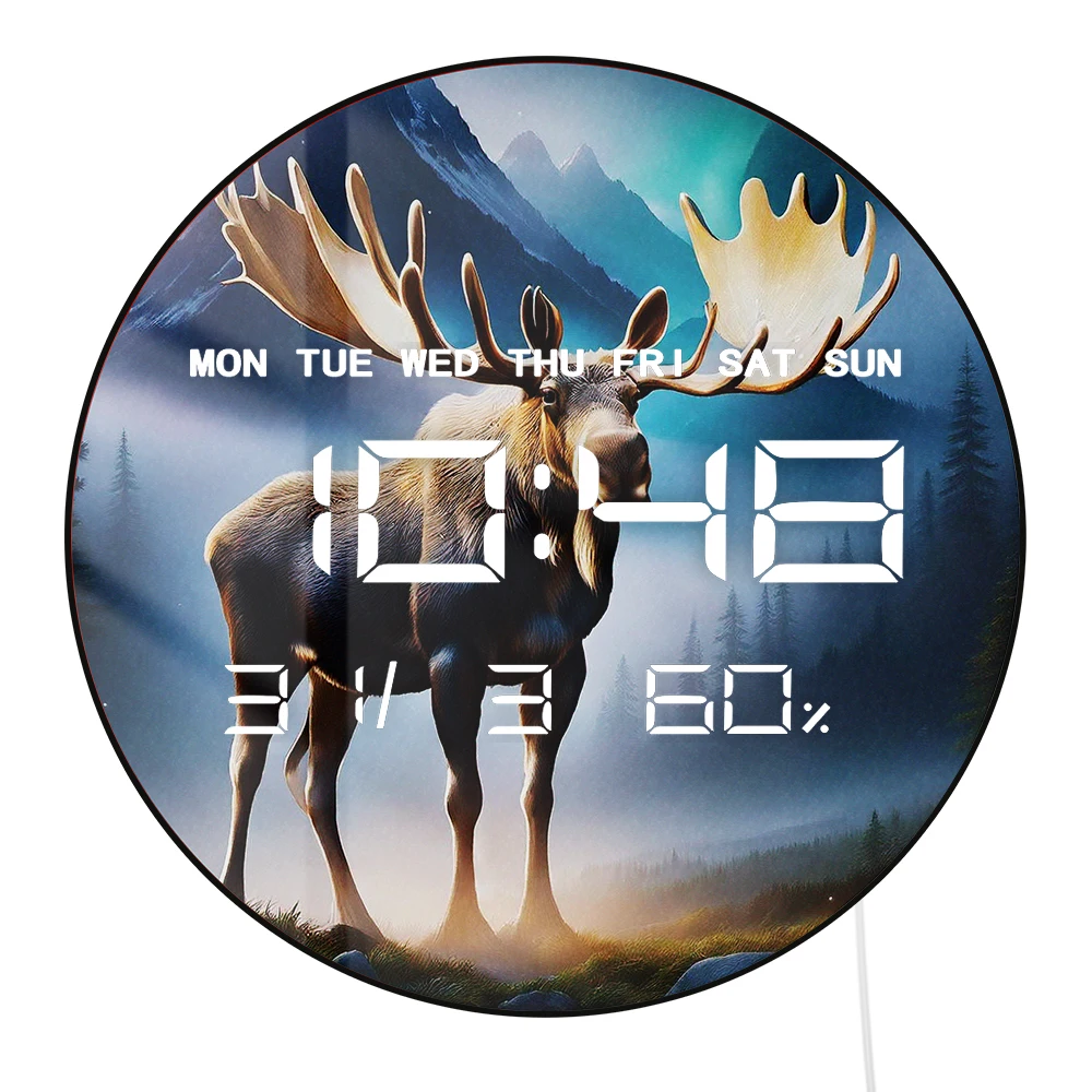 Magical Moose Digital Wall Clock with Auto Brightness LED Display Calendar Date Temperature 12/24hr Format Electronic Wall Clock