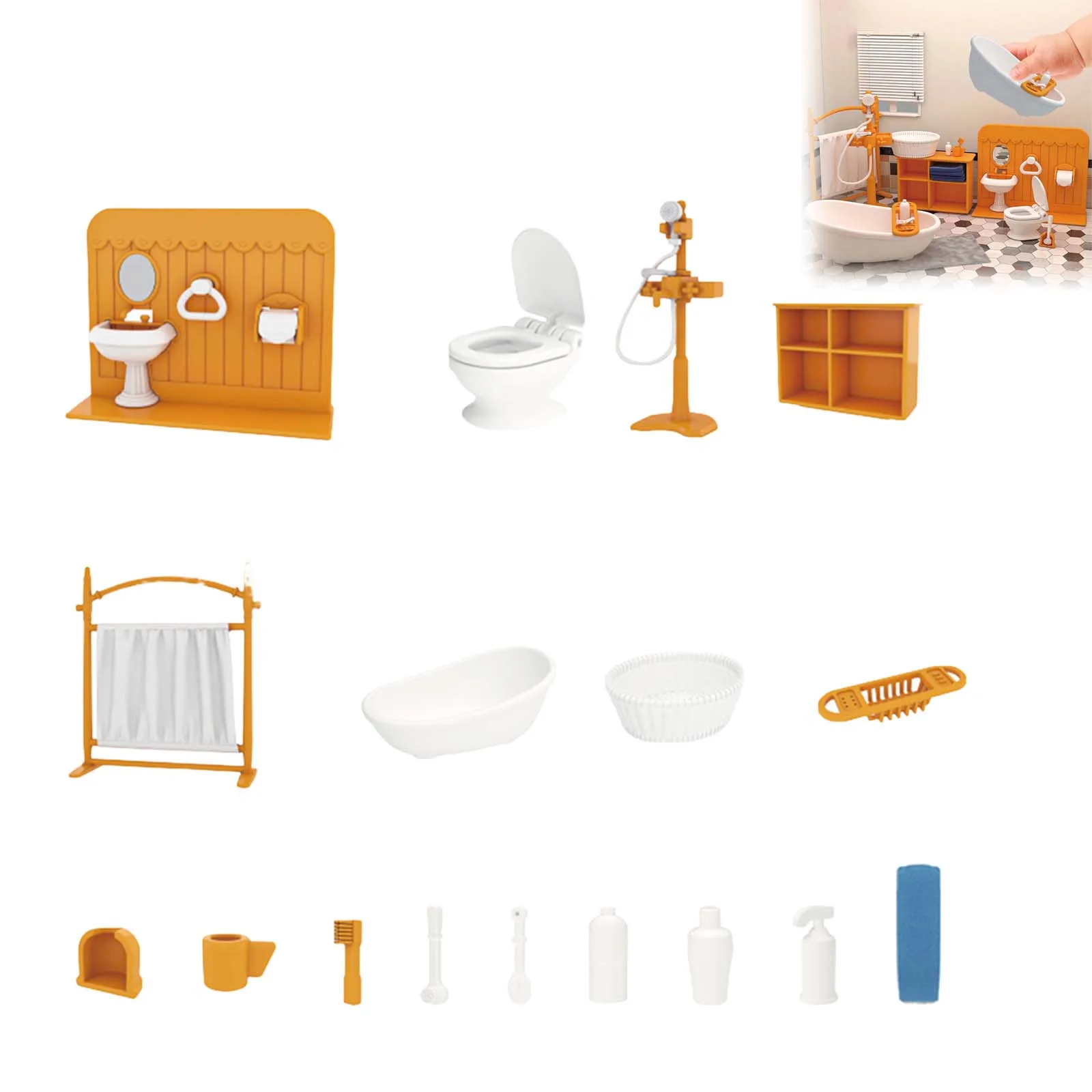 유아를위한 건물 자석 1-3 가구 욕실 세트 유아를위한 욕조 줄기 활동이있는 미니 액세서리 장난감