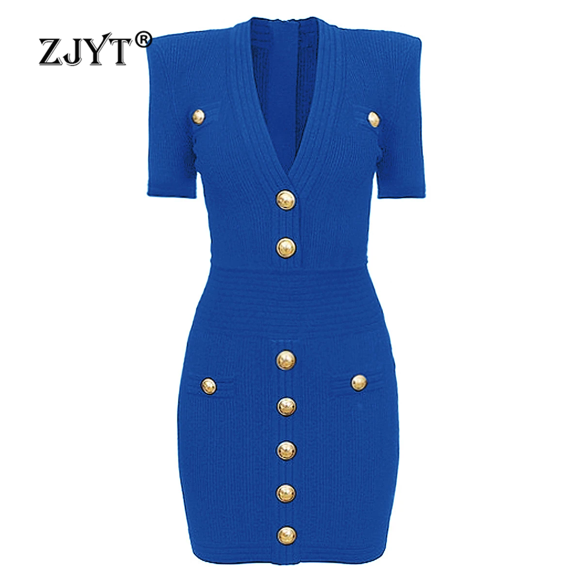 

ZJYT Elegant V Neck Knitting Sweater Dresses for Women Summer 2024 Short Sleeve Slim Fit Sheath Mini Party Dress Elegant Vestido