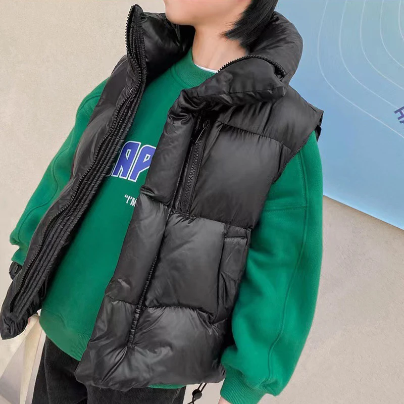 3-12 Years Girls Vest Autumn Winter Solid Color Thick Keep Warm Waistcoat For Boys Stand Collar Fashion Down Cotton Vest
