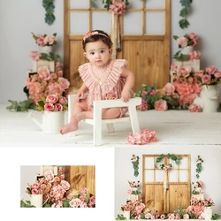 Spring Door Of Flowers Backdrops Kids Girl Photography Child Baby Cake Smash Photocall Wooden Garden Entrance Backgrounds