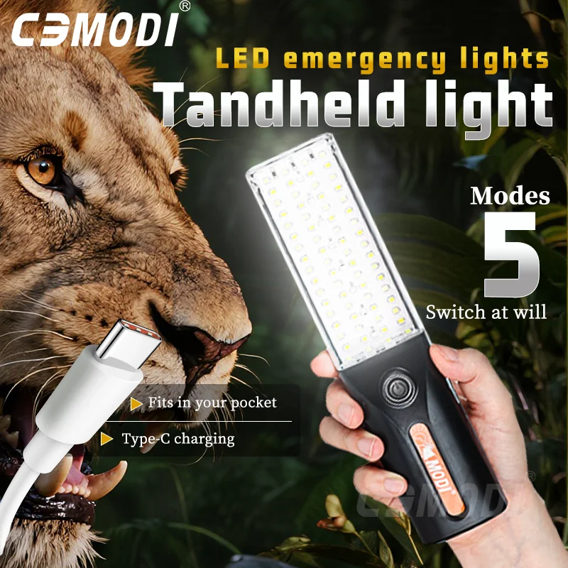 

42 LED 5W Solar Emergency Flashlight–5 Light Modes (White/Warm/Red/Stroben/eutral light), USB Type-C or Solar charging 1200mAh