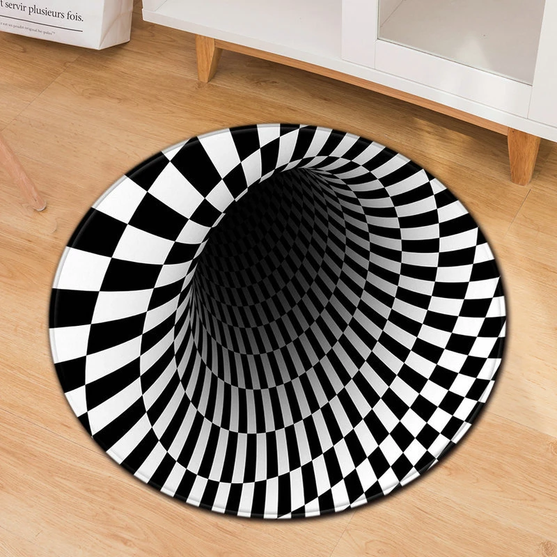 Modern Black Hole Print Pattern Round Rug Geometric Home Decor Living Room Floor Mat  Decoration