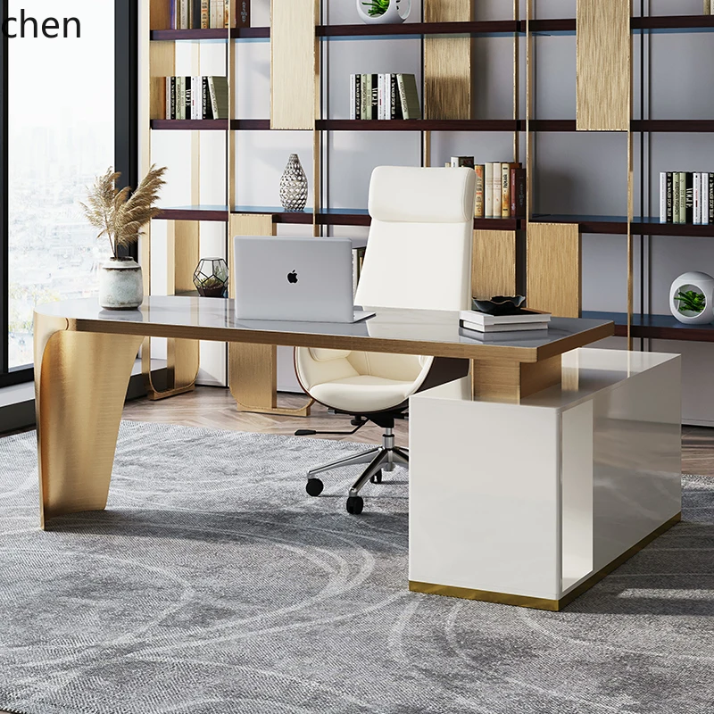 

HXL light luxury rock slab desk modern simple computer table and chair combination office home writing desk corner