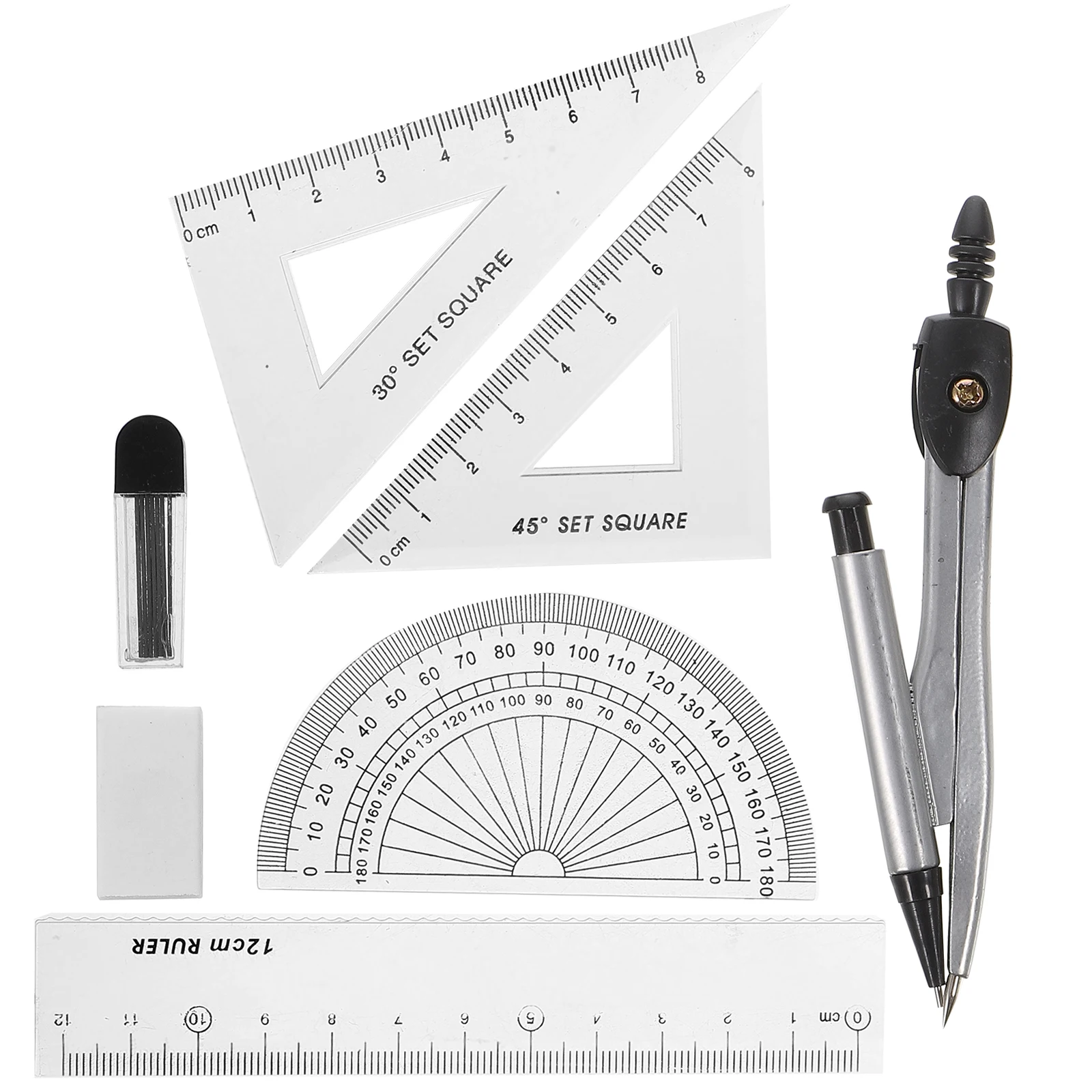 Compasses Set Metal Geometry Kit Drawing Tool Ruler Protractor Drawing Tools Metric System Math Supplies Students