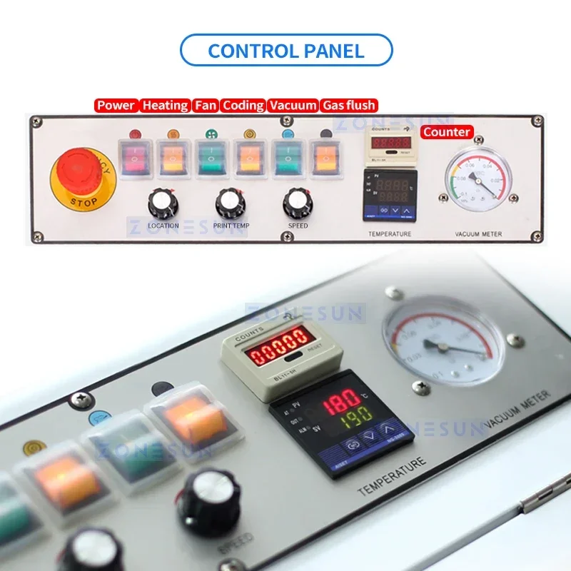ZONESUN ZS-FK1080B Continuous Band Sealer Nozzle Vacuum Gas Flush Sealing Machine Dry Ink Coding Printer for PE PP Foil Bag