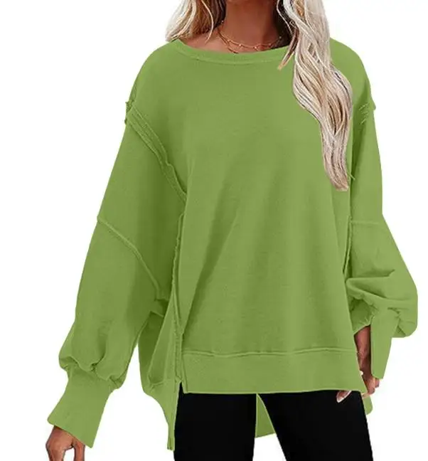 

Autumn New Solid Color Pullover Round Neck Long Sleeved Top, Long Casual Loose Hoodie for Women