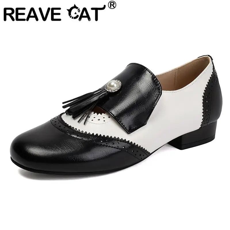

REAVE CAT Brown Women Flats Round Toe Slip On Loafers Leisure Daily Fringe Shoes Mixed Color Large Size 46 47 48 Daily Footwear