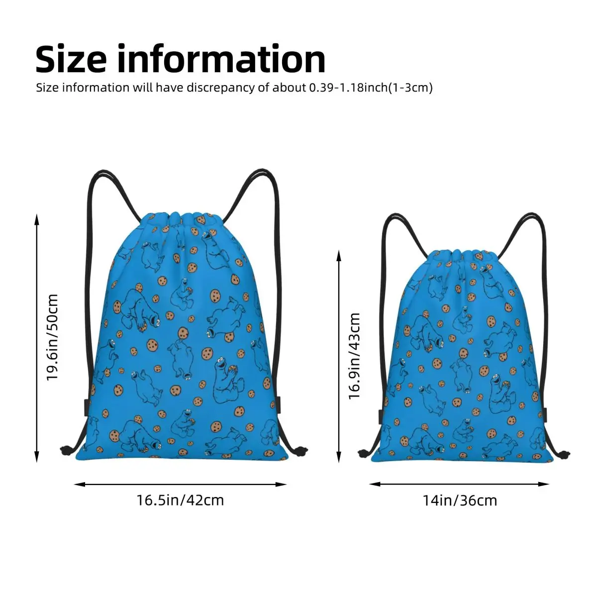 Cookies Monsters Blue Pattern Drawstring Backpack Gym Sports Sackpack Water Resistant String Bags for Exercise