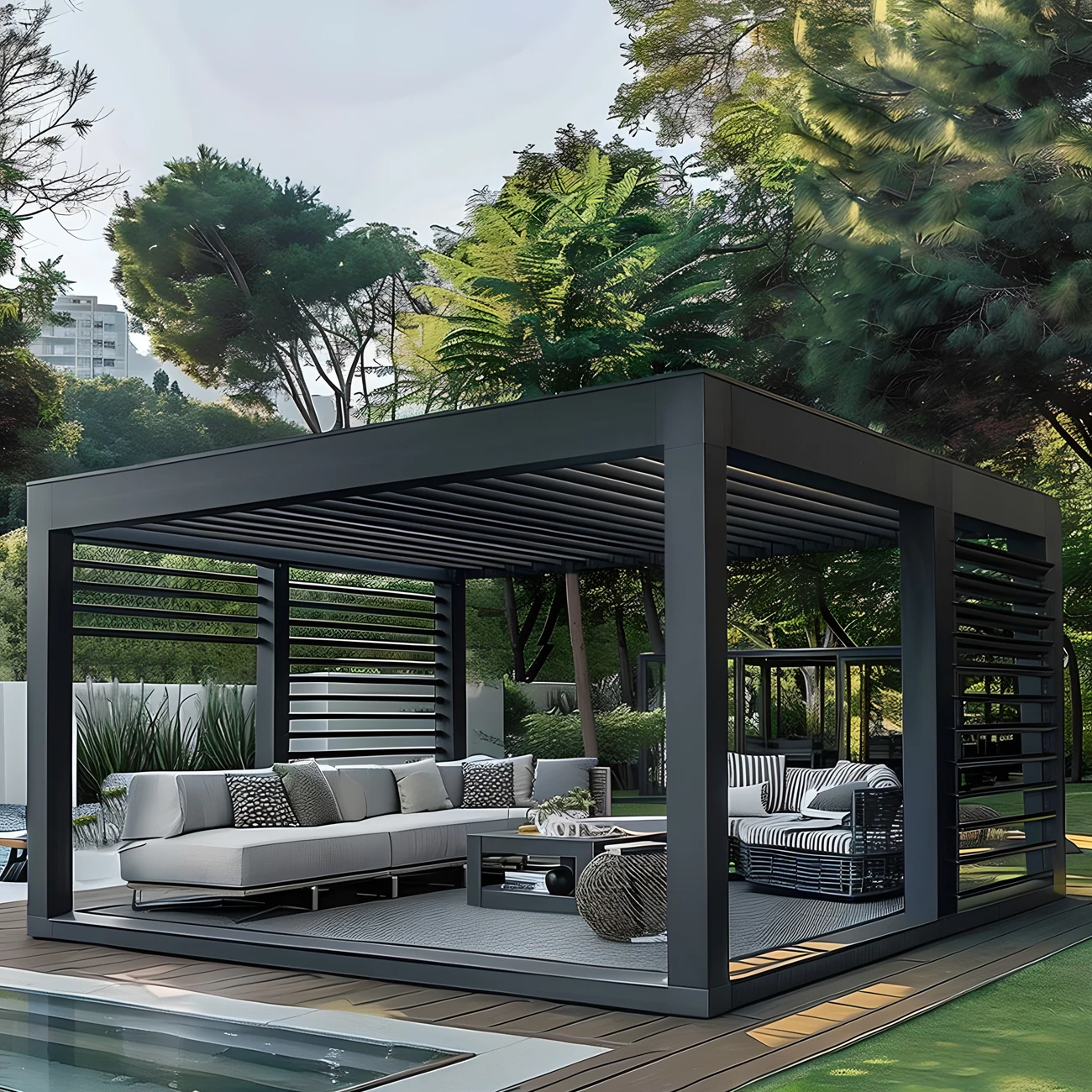 

Настенная алюминиевая пергола с порошковым покрытием, автоматизированная уличная беседка для балкона и патио