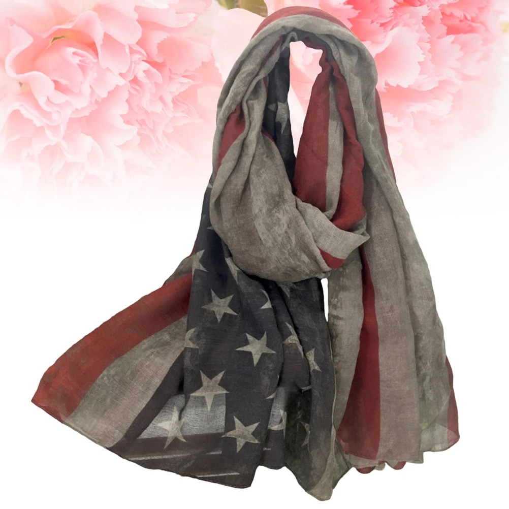

Women American National Flag Pattern Printing Scarf Elegant Tippet Warm Wrap Shawl for Ladies and (Grey 200x100)