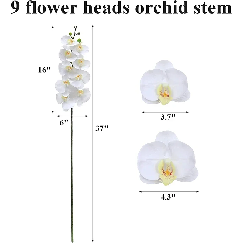 5 PCS Artificial Orchid Real Touch Latex Large White Orchid 37 inch 9 Flowers Fake Phalaenopsis Flower Home Wedding Decoration