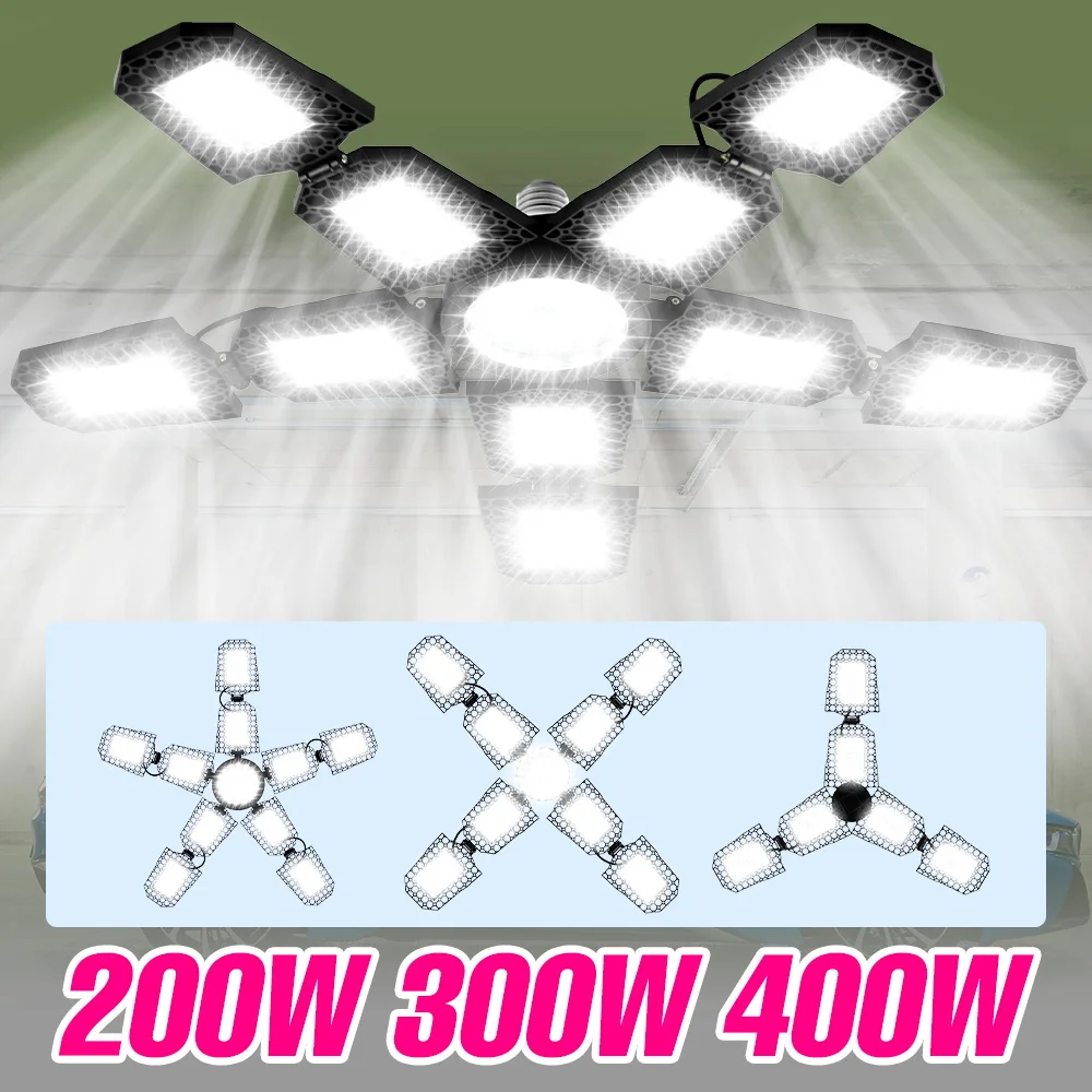 

Светодиодная лампа для гаража 400 Вт, потолочный светильник E27/E26, деформируемый складной прожектор для дома, склада, мастерской, подвала, лампочка A100-277V