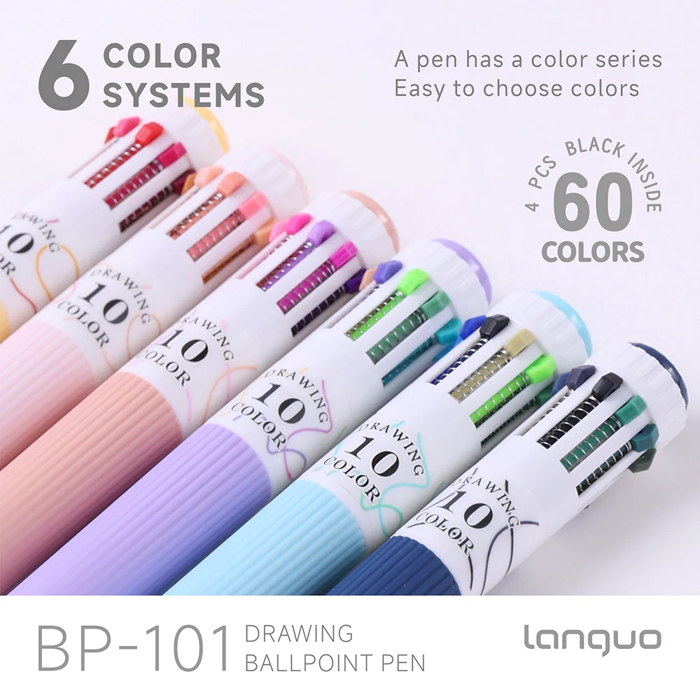

60-Color Colored Ballpoint Pen Set 6-Piece 10-in-1 Multi-Color Drawing Pocket Pen 0.8mm Stackable Color Learning Marker Pen
