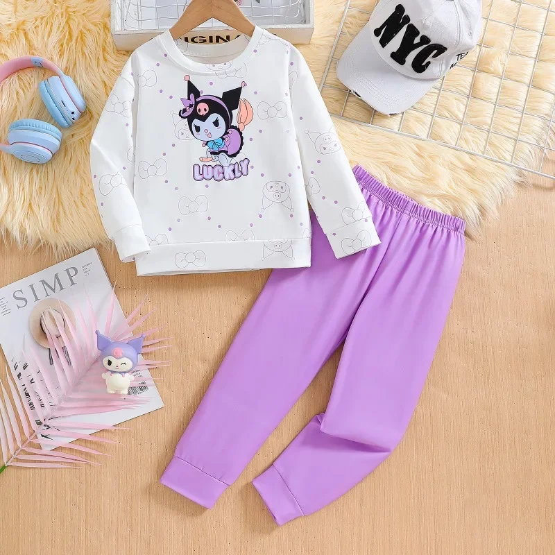 

Sweet Kuromi Anime Kawaii Sanrio Ins Casual Hooded Pants Spring Autumn Cute Cartoon Sports Shirt Clothing Two Piece Set Gifts