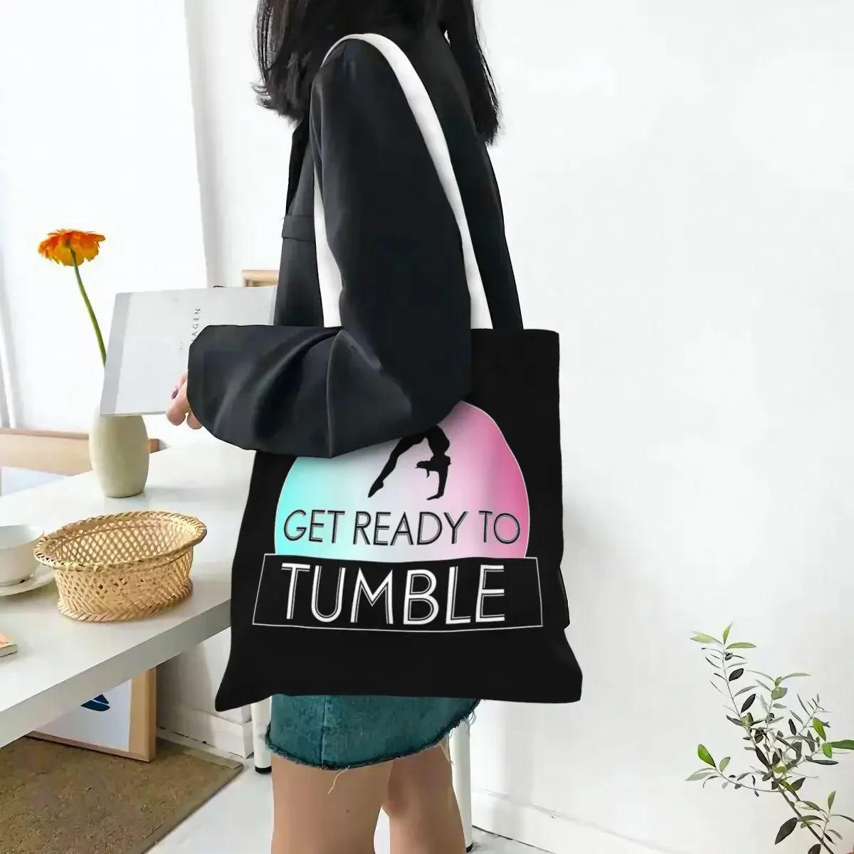 Women's Gymnastics Fitness Tote Bags Women Handbag Foldable Student Shoulder Bag Printed Shopping Bag