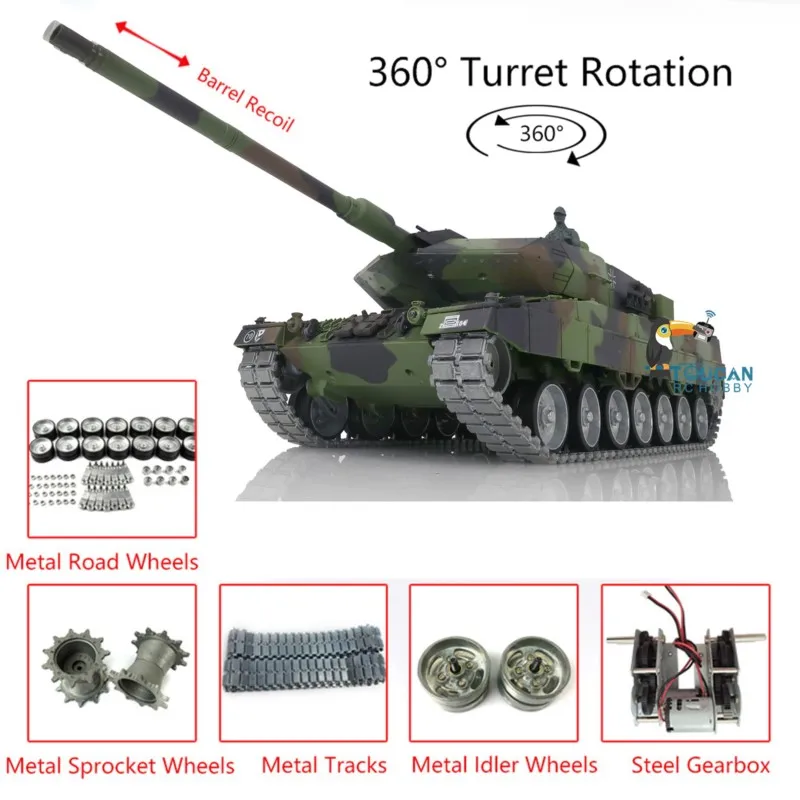Toucan Heng Lungo 1/16 TK7.0 Leopard2A6 RC Carro Armato Giocattoli 3889 Tracce In Metallo Ruote Barile Recoil BB Airsoft Fumo Radiocomando Panzer
