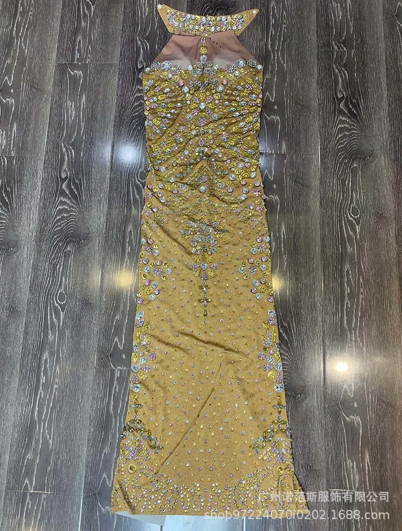 2025 프리미엄 아몬드 옐로우 브라이트 다이아몬드 기품 있는 드레스 약혼식 리셉션 신부 드레스 칵테일 파티 이브닝 드레스