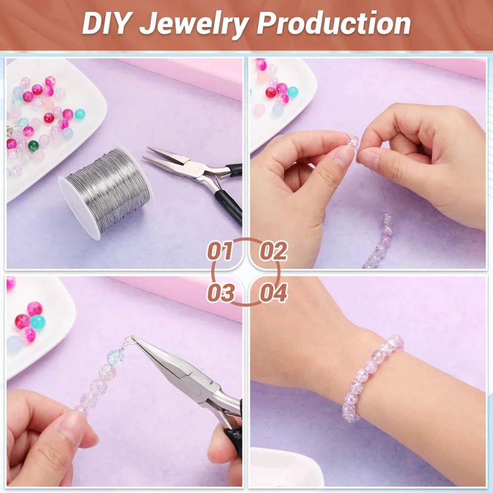 1 Rolle Edelstahl-Perlendraht, 0,1–1 mm langlebiger, nicht elastischer Basteldraht – für DIY-Schmuck, Verwendung mit ergonomischem Griff – Detail 7