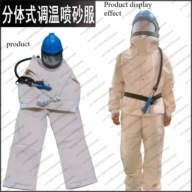 

Шлем для пескоструйной обработки Костюм для пескоструйной обработки, цельный разделенный износостойкий парусиновый костюм, регулируемая температура и воздушный фильтр