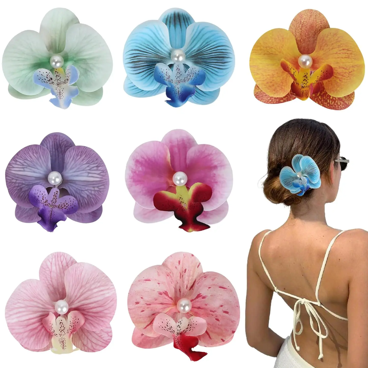 

1Pcs Hawaiian flower Hair Clips orchid Hair clip For Women Girls Hair Barrettes for Beach Party favors Vacation Headwear