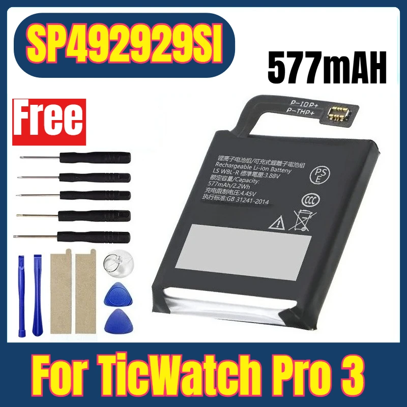 

New 3.88V 577mAh SP492929SI Watches Batteries for TicWatch Pro 3 GPS Wear OS Smartwatch WH11013 + Tools