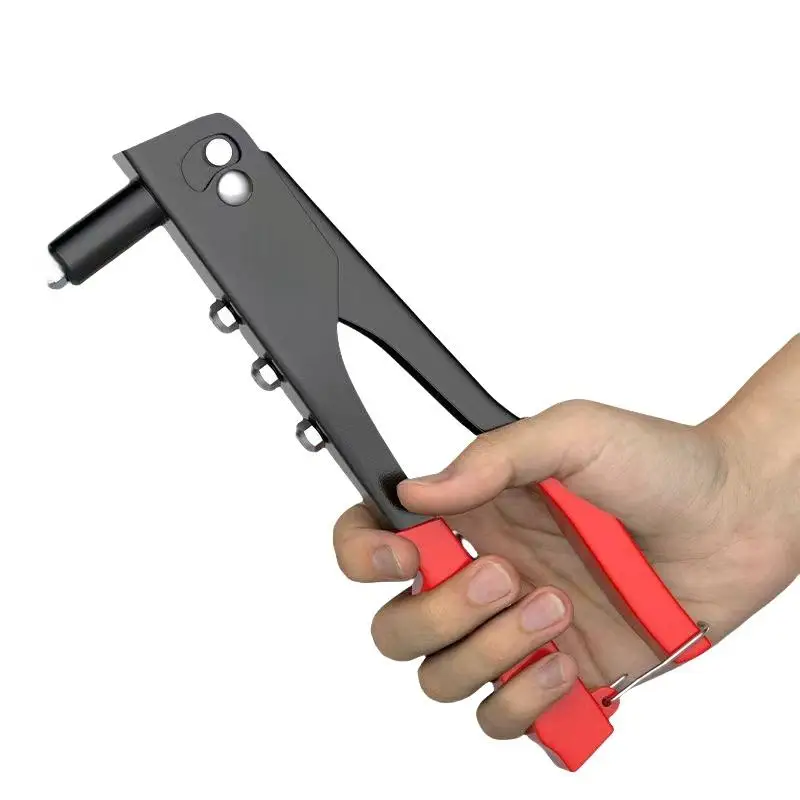 Heavy-Duty Hand-Held Rivet Gun Kit with 100 Rivets 4 Nozzle Set for Door Hinge & DIY Projects