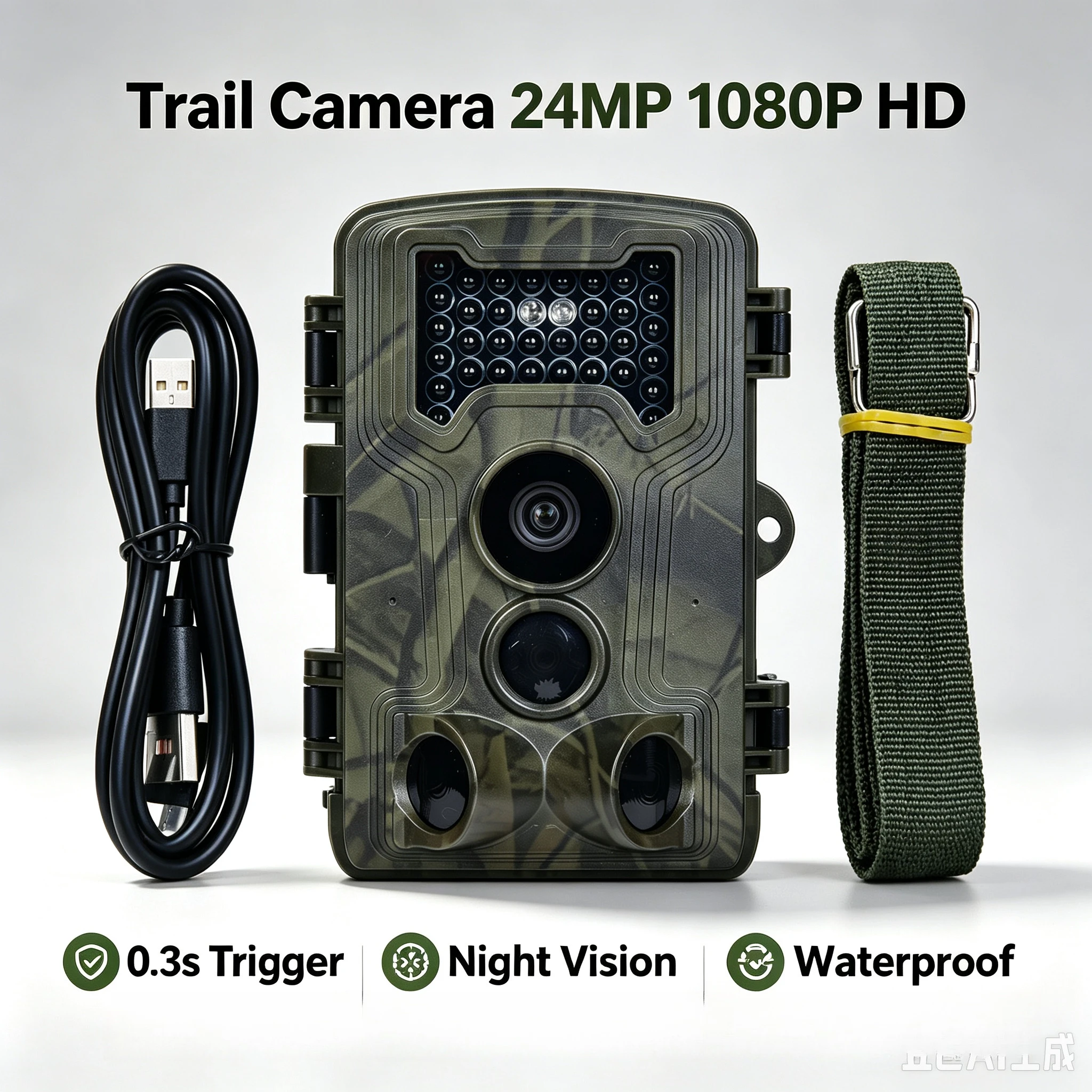 Suntekcam Trail Camera 24MP 1080P HD 0.3s Trigger Waterproof PIR Motion Activated Hunting Cam Outdoor Wildlife Deer Scouting 