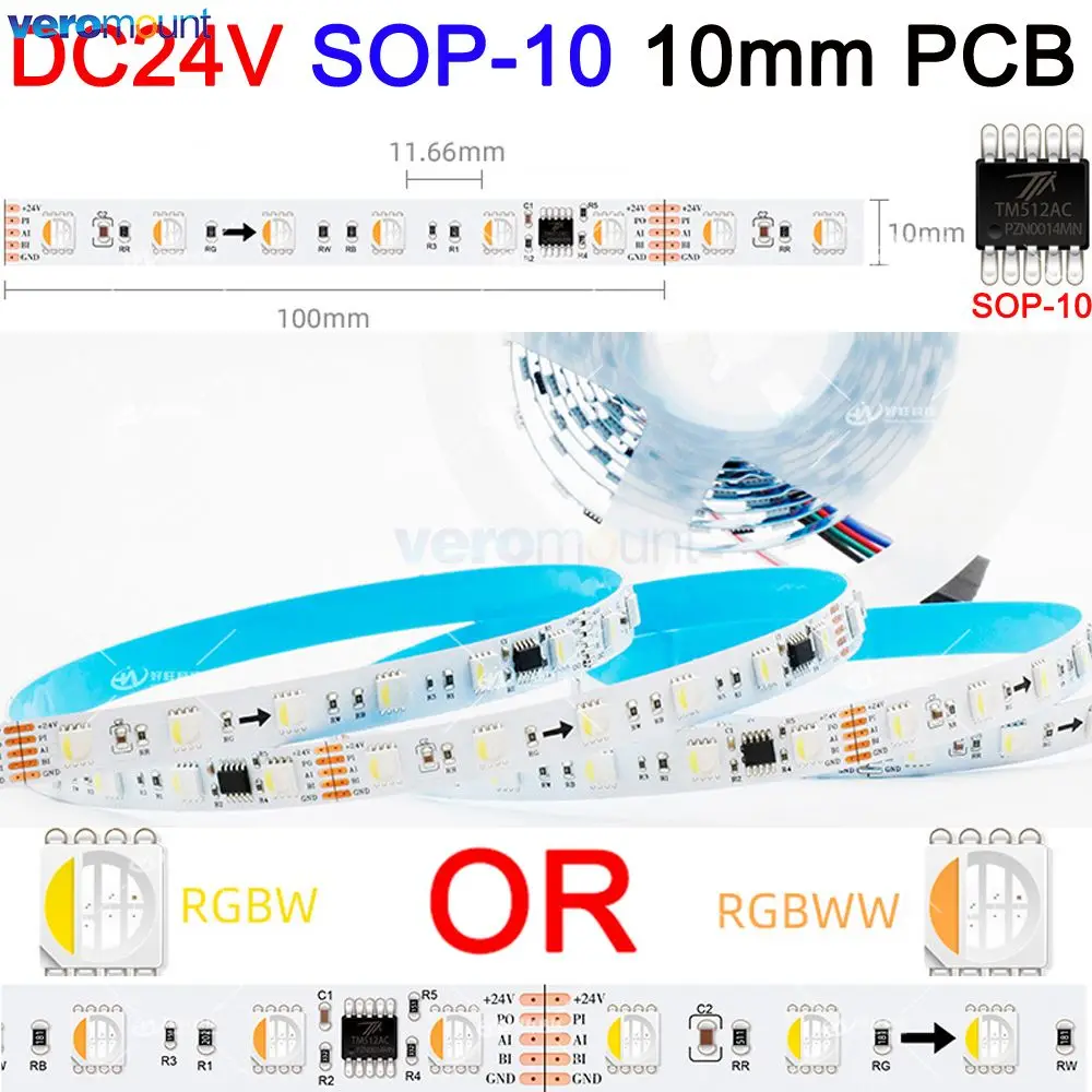 DMX adresowalny DMX512 LED Pixel LED pasek RGBW 4 w 1 SMD 5050 zewnętrzny IC TM512AC SOP10 SOP16 DC 12V 60 diod/m 12 10mm PCB