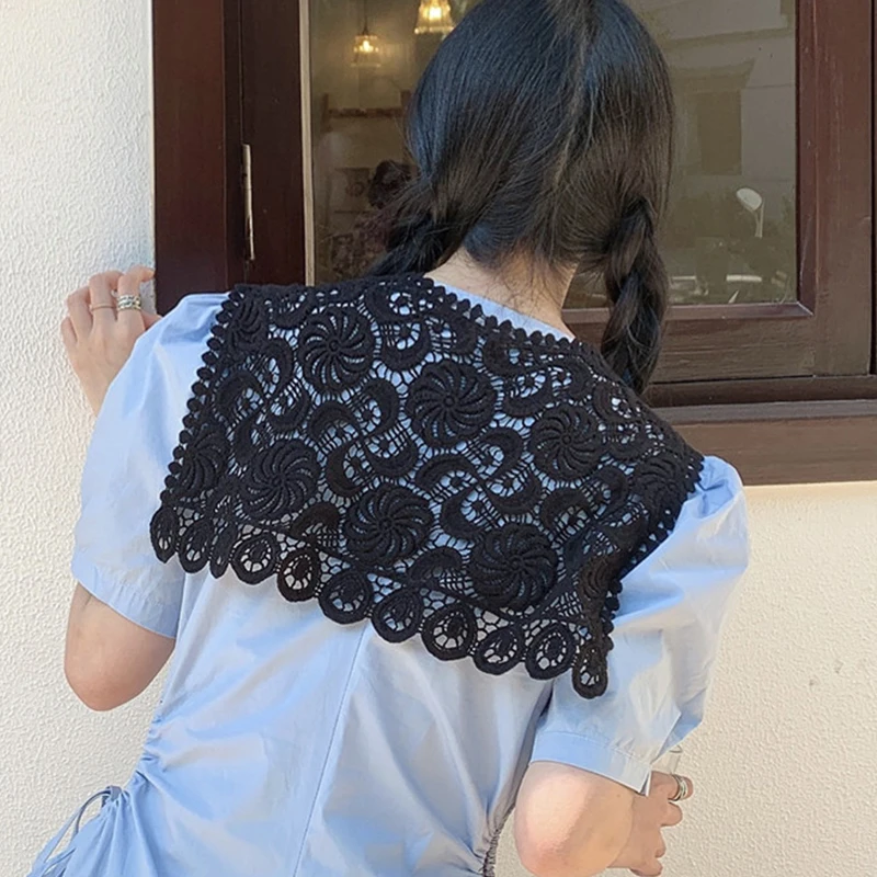 Vintage Palace Style Women False Fake Collar Hollow Out Crochet Lace Half Shirt Necklace Shawl Bowtie