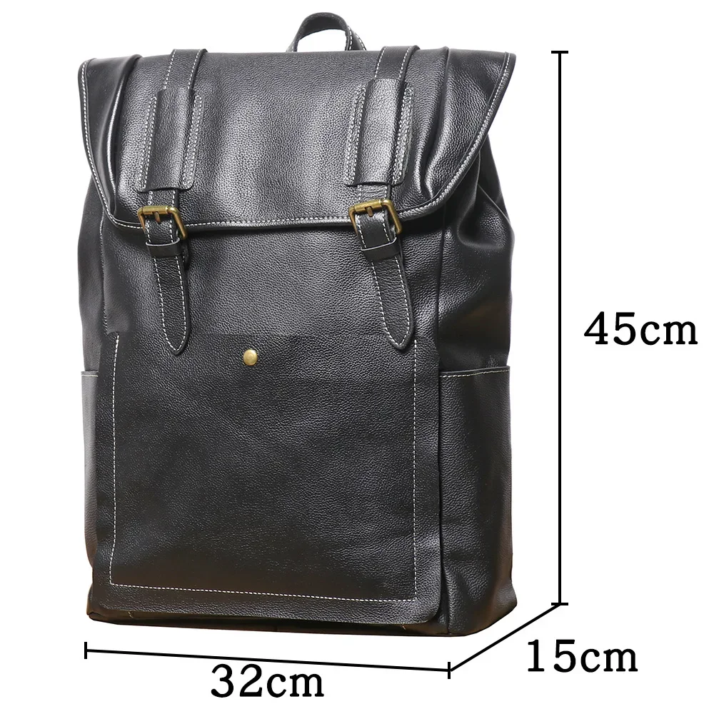 New Men's Genuine Leather Backpack Top Grain Cowhide Travel Bag Soft Leather Large Capacity Laptop Bag Casual Bookbag