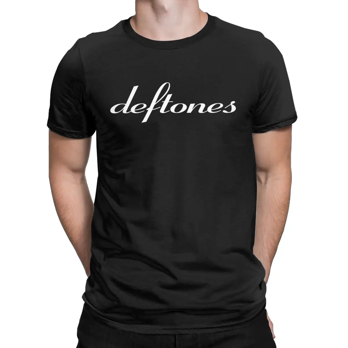 Deftones White Logo T-Shirts for Men Harajuku Gothic Japanese Vintage Cotton Tee Round Neck Short Sleeve T Shirts Plus Size