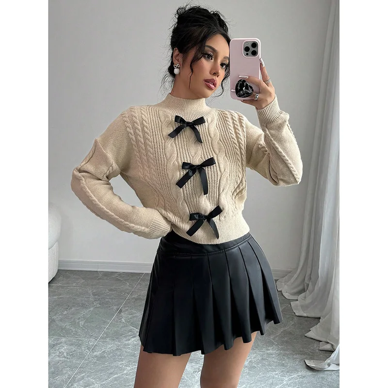 Graceful Cardigan Women Bow Soft Glutinous Sweater Chic O Neck Long Sleeve Top Loose Cardigans Season Fashionable Sweet Look