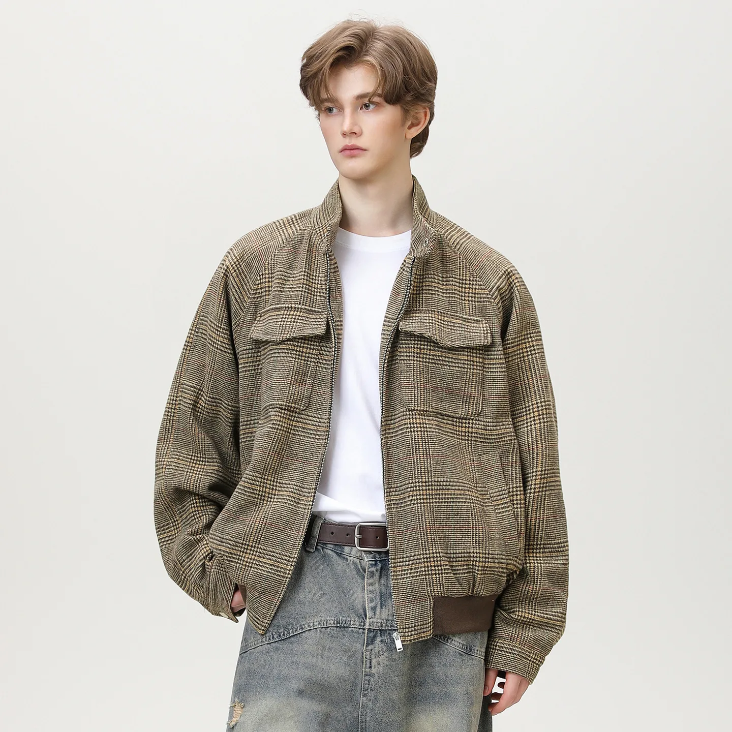 Thousand Birds Double Bag Design Jacket 2026 Spring and Autumn Short Loose Stand-up Collar