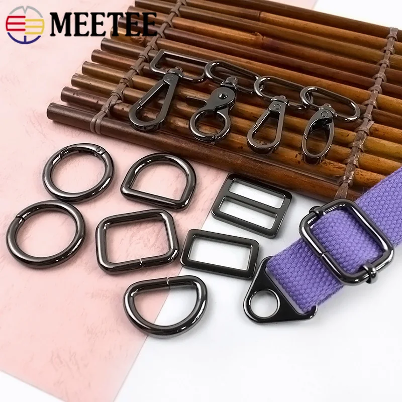 10/20 Piezas 20-38mm Mosquetón Metálico Negro para Correas de Bolsos, Collares de Mascotas, Anillo Deslizante de Triple Ajuste, Cierre, Accesorios de Bricolaje