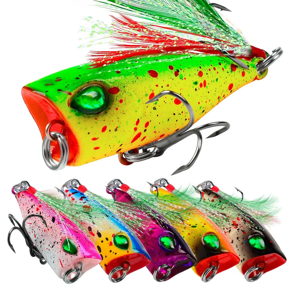 

PROBEROS 1pcs Fishing Lure 4g 4.3cm Hard Artificial Popper Lure 6 Color Crankbait Minnow Fishing Bait 10# Treble hook DW1059