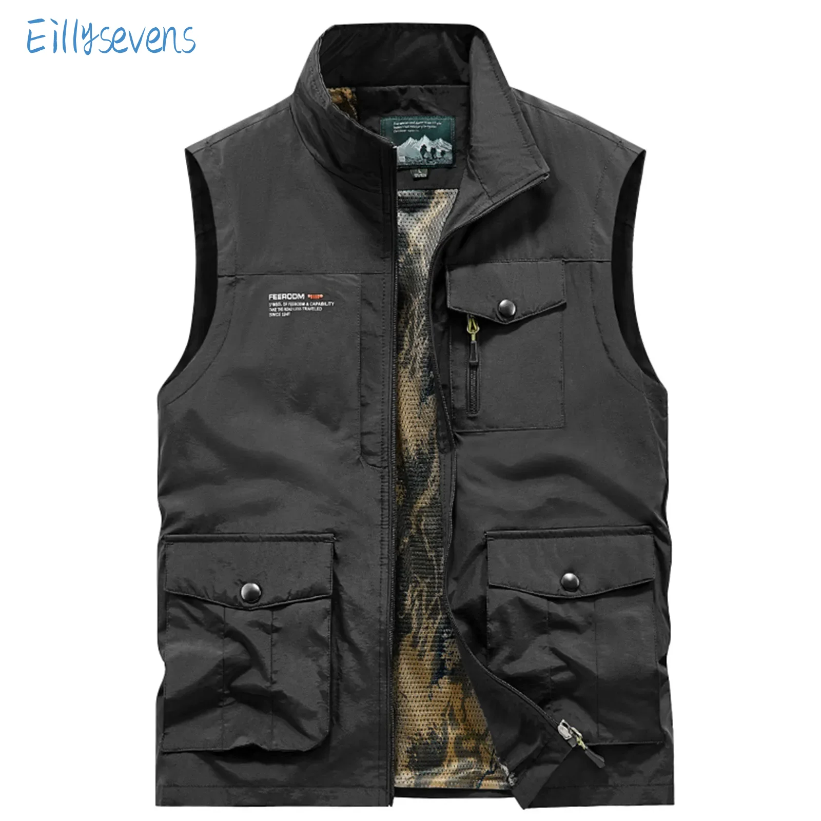 Men'S Thin Vest Tops Multi-Pocket Outdoor Sports Trip Vest Waterproof Quick-Drying Casual Loose Large Size Zipper Waistcoat