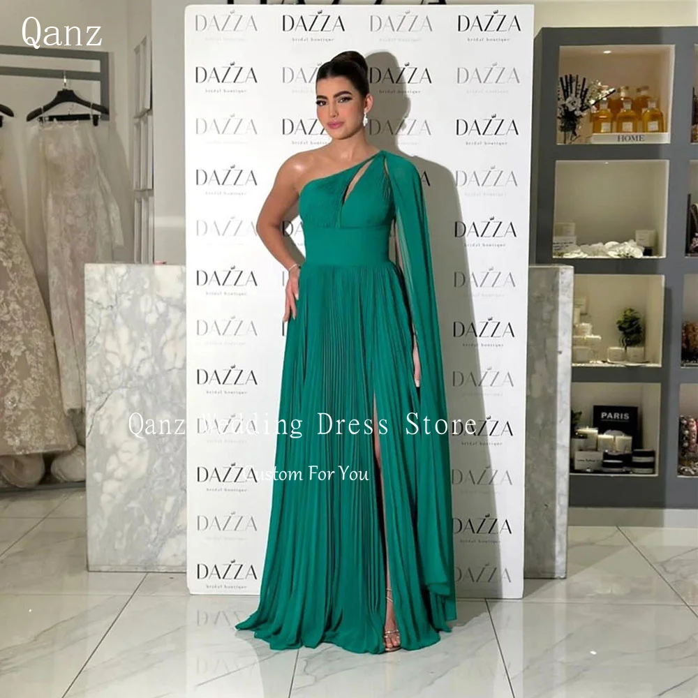 

Qanz Dark Green Chiffon Evening Dresses Formal Occasion Dress High Slit Vestidos De Gala Mujer 2024 Para Fiesta Customized