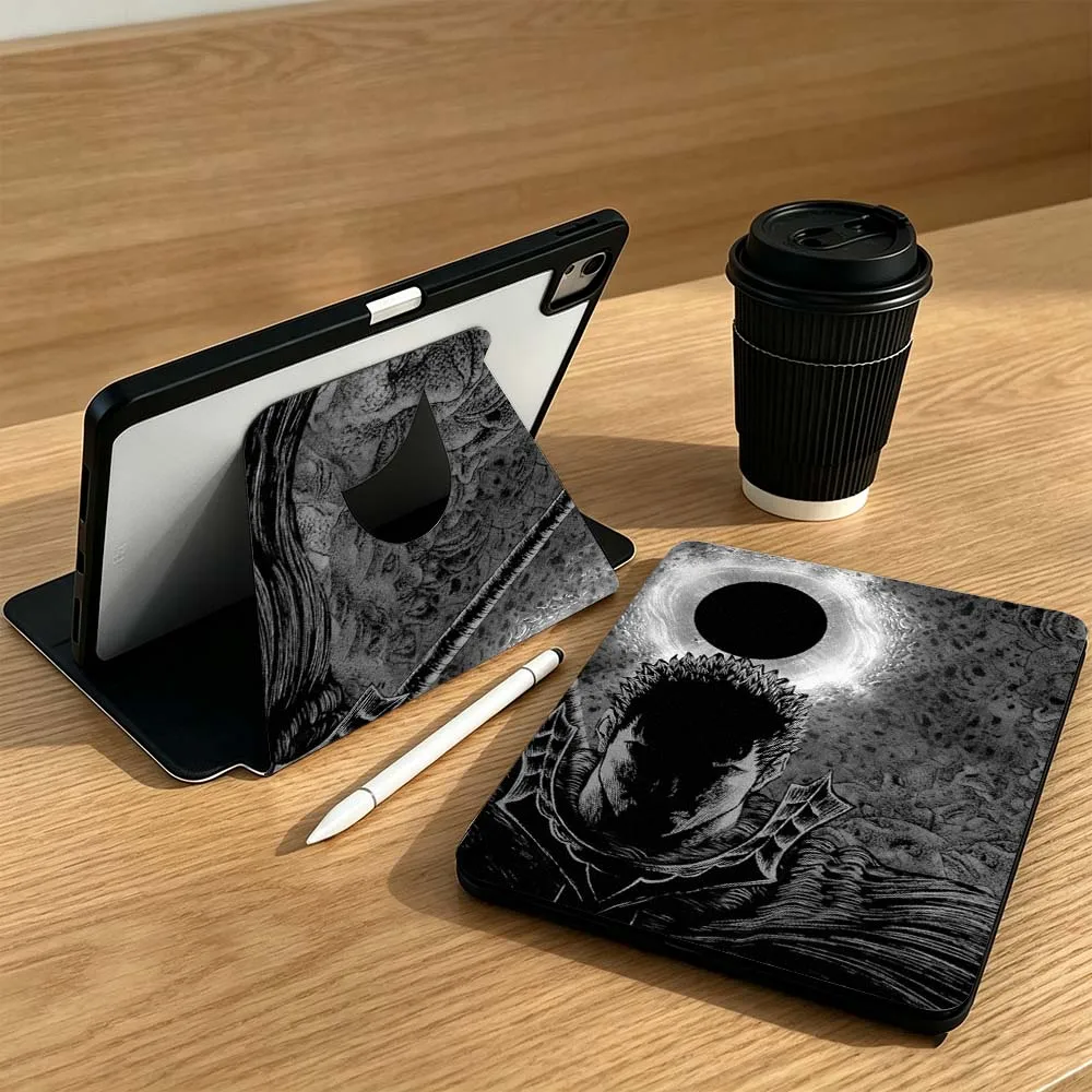 Anime B-Berserk For iPad Mini Pro Air 5 6 7 8 9 gen 11 10.5 8.3 9.7 7.9 10.9 inch 360° Rotation Pen slot Tablet Case